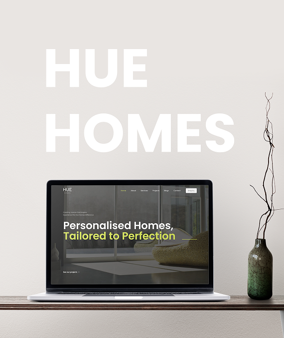 Minimalist Website for Hue Homes,  a bespoke luxury home builder