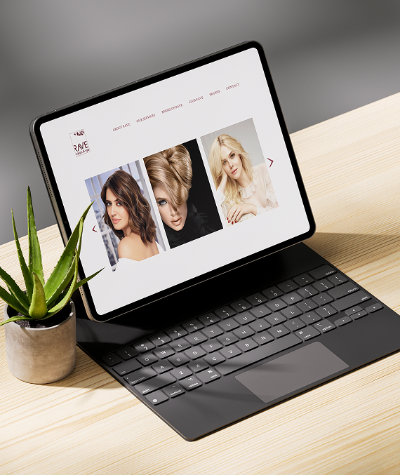 A sleek, minimalist website for Rave Salon & Spa,  delivering a premium visitor experience.